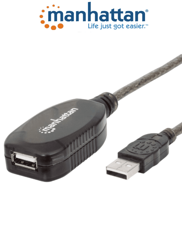 MANHATTAN 151573 - Cable de Extensión Activa USB de Alta Velocidad/ 10 Metros/ de USB A Macho - USB A Hembra/ Soporta Velocidades de Hasta 480 Mbps/ Cascadeable hasta 3 Dispositivos para 30 Metros/  