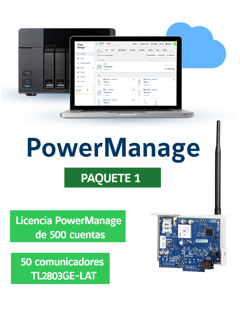 DSC PowerManage ESM PAQUETE 1 - Licencia PowerManage de 500 cuentas + 50 comunicadores TL2803GE-LAT