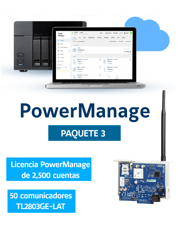 DSC PowerManage ESM PAQUETE 3 - Licencia PowerManage de 2,500 cuentas + 50 comunicadores TL2803GE-LAT