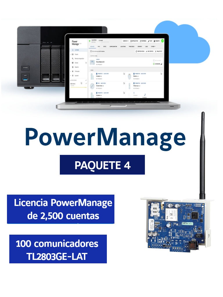 DSC PowerManage ESM PAQUETE 4 - Licencia PowerManage de 2,500 cuentas + 100 comunicadores TL2803GE-LAT