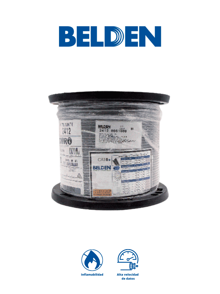 BELDEN 24120081000/UTP 100% cobre / Cat 6+ / IBDN / GIGAFLEX 2412 CMR / Color gris / Bobina de 305 Mts (1005788)