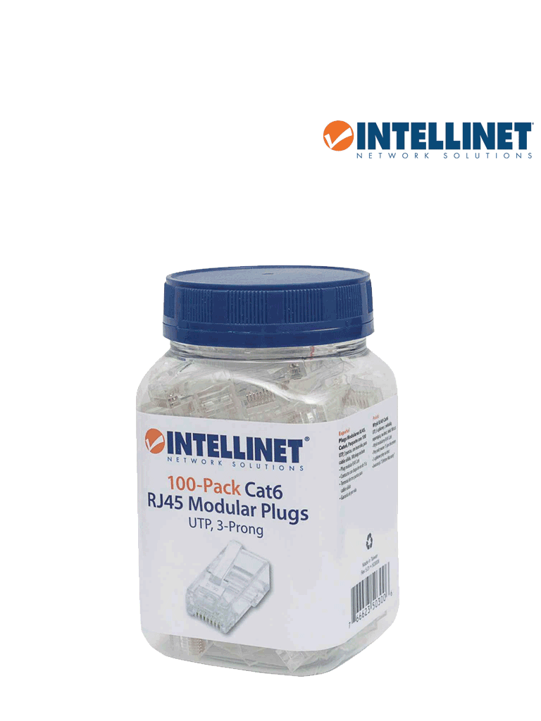 INTELLINET 503006 - Plug RJ45 CAT6 solido UTP / Bote 100 Piezas / ORO 15-micras 