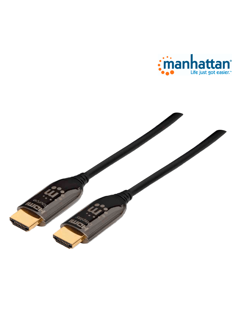 MANHATTAN 355445 - Cable HDMI Optico Activo Plenum de 50 Metros/ Resolución 4K@60Hz/ Soporta 3D y Canal Ethernet/ HDMI Macho a Macho/ Soporta Canal de Retorno de Audio (ARC)/ Admite Imagenes HDR/ 