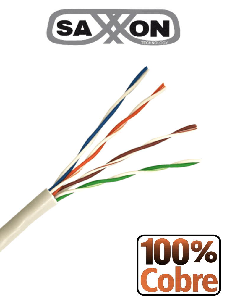 SAXXON OUTP5ECOP305BC - Bobina de Cable UTP Cat5e 100% Cobre/ 305 Metros/ Color Blanco/ Uso Interior/ 4 Pares/ Soporta Pruebas de Rendimiento/ Ideal para Cableado de Redes y Video/
