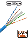 SAXXON OUTP6COP305B - Cable UTP Cat6 100% cobre, 305 metros, bobinado REELEX, color azul para interior. Certificado ISO9001, UL 444, RoHS, ANSI/TIA/EIA. Ideal para redes de datos y video.