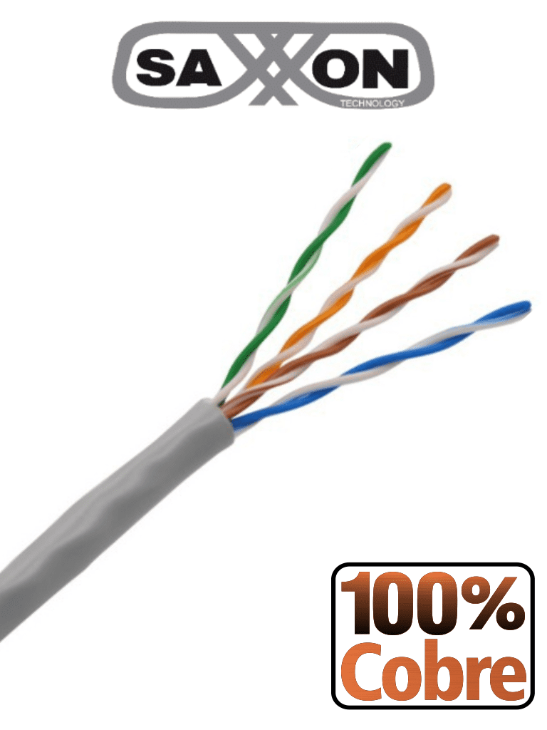 SAXXON OUTPCAT5E - Bobina de Cable UTP Cat5e 100% Cobre/ 305 Metros/ Color Gris/ Uso Interior/ 4 Pares/ Soporta Pruebas de Rendimiento/ Ideal para Cableado de Redes y Video/