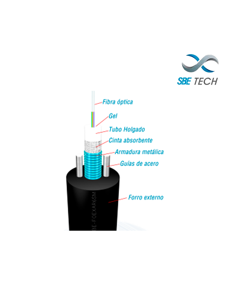 SBETECH FOEXAR6SM- Fibra óptica con armadura metálica de 6 hilos Monomodo OS2 /Exterior / Precio por Metro / Múltiplo de venta de 100 mts 