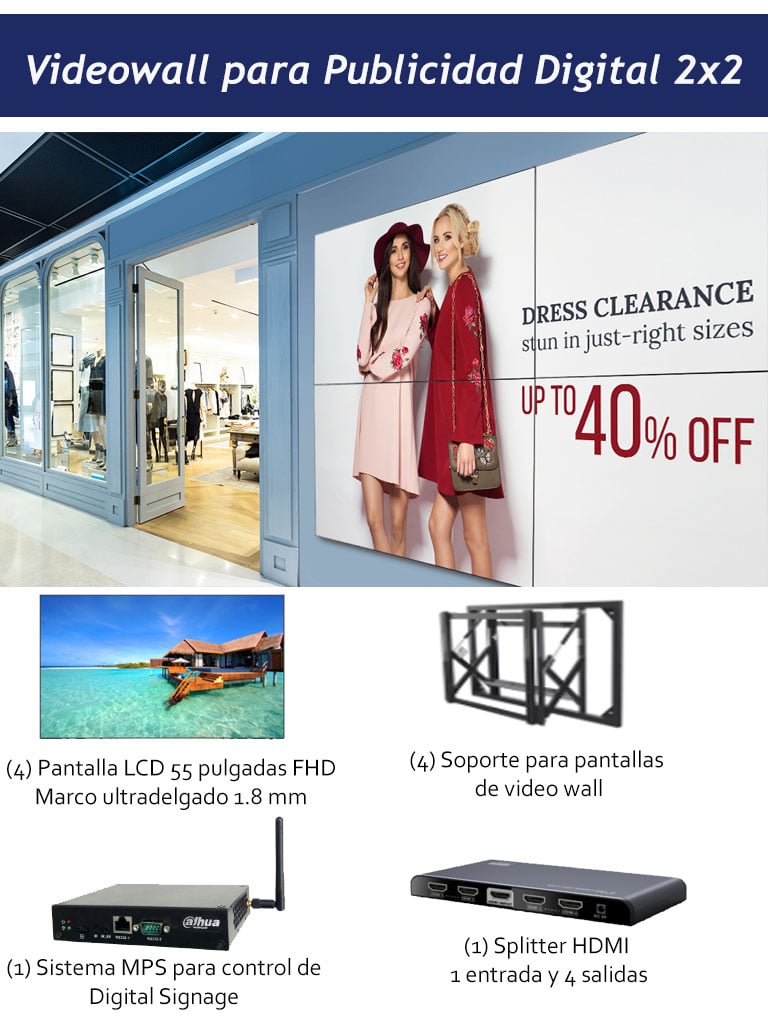 DAHUA DHL550UDMEGPAK- Videowall para Publicidad Digital 2x2 / Administrable desde software MPS Dahua 
