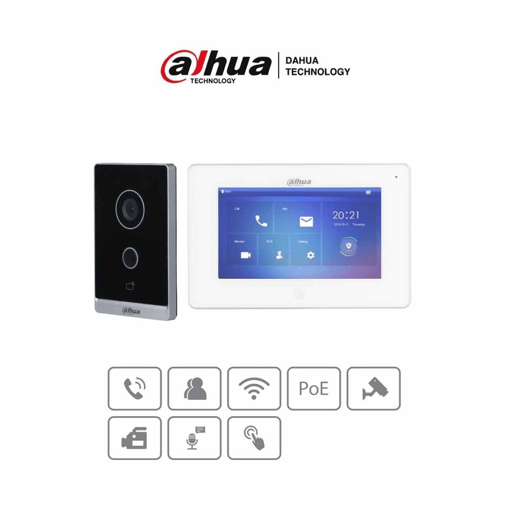 DAHUA KTW01 - Kit de Videoportero WiFi/ Monitor con Pantalla de 7"/ 6 Entradas de Alarmas