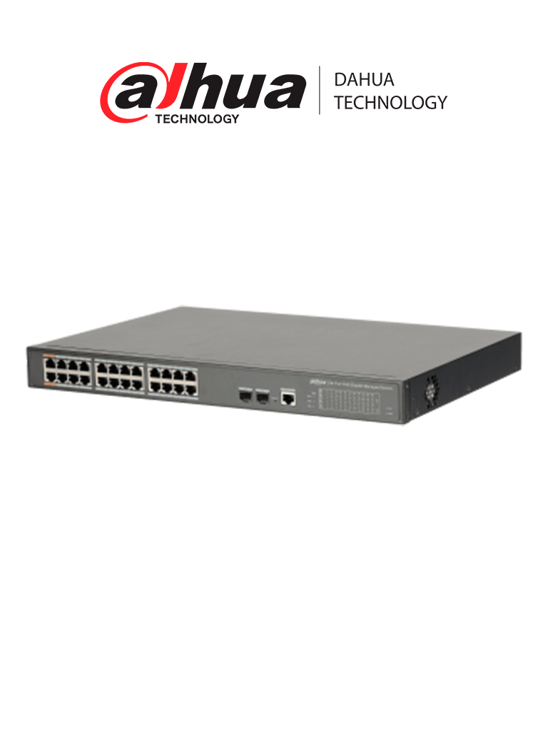 DAHUA DH-PFS4226-24GT-360 - Switch de 24 Puertos PoE Gigabit/ Administrable Capa 2/ 360W Totales/ PoE & Hi-PoE/ 2 Puertos SFP 100/1000 Base-X/ Capacidad de Switching 52 GB/s/ 