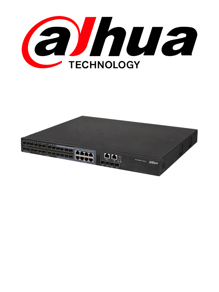 DAHUA DH-S5500-24GF4XF-E  - Switch Gigabit Inteligente de 24 puertos de Fibra Optica/ 16 Puertos SFP 100/1000 Basex + 8 Puertos SFP 100/1000 Mbps Combo/ 8 Puertos Ethernet 10/100/1000 Combo/ Swtiching 336 Gbps/ Tasa de Reenvio 96 Mbps/ VLAN Etc./