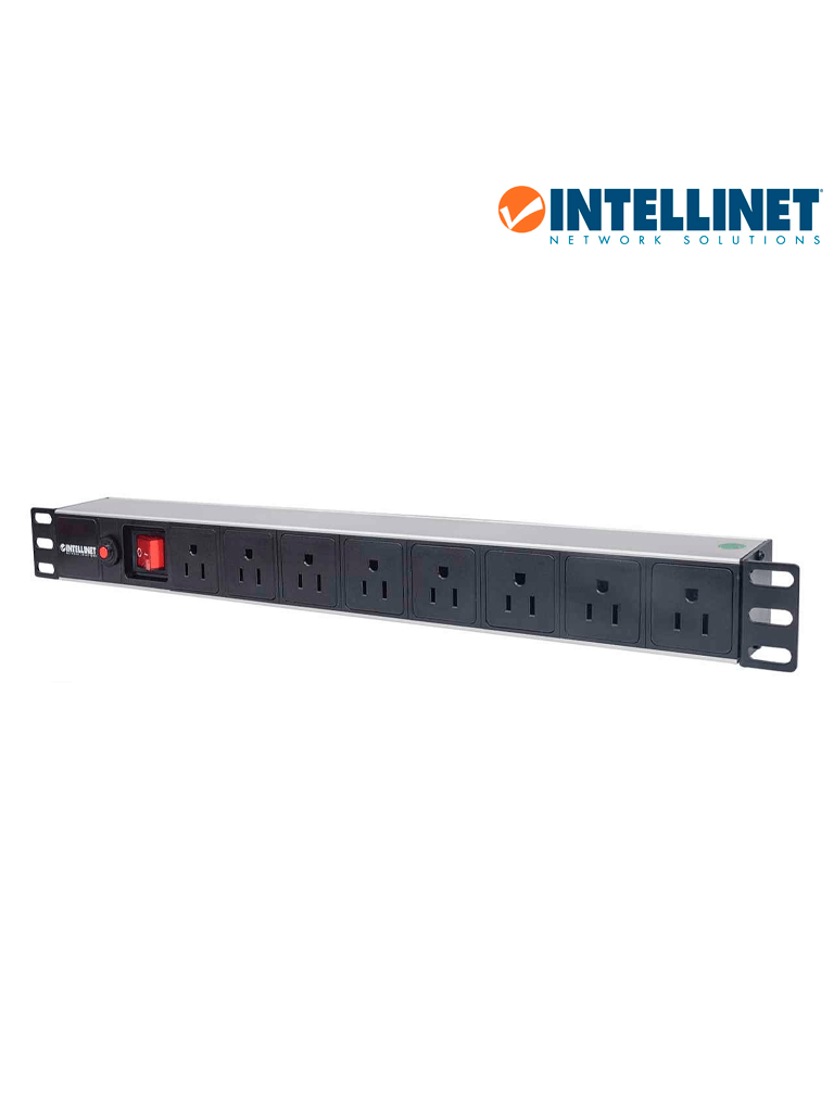 INTELLINET 713993- Barra PDU / 8 cont. Gab/Rack 19"/ 1U/ Contra sobrecarga / On/Off