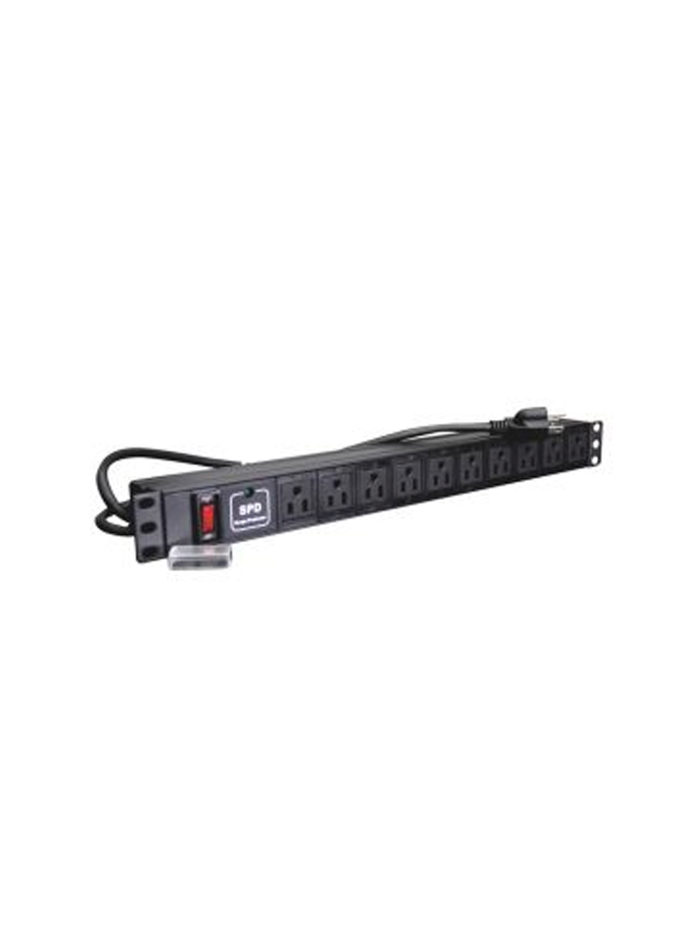 SBETECH SBE-TC010SPV -  Barra Horizontal De 10 Contactos Polarizados Con Supresor De Picos, Montaje 19″ 1UR.