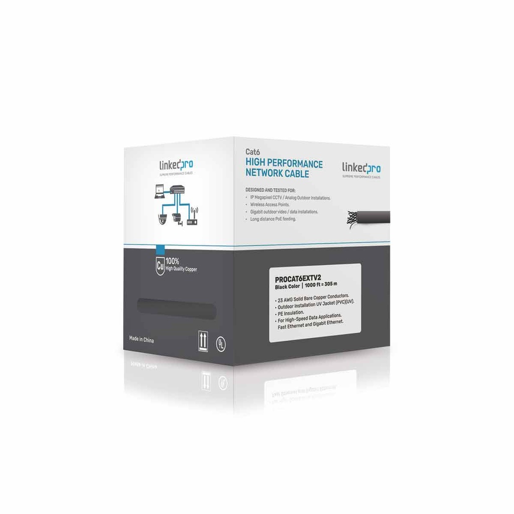 PRO-CAT-6-EXT Bobina de cable de 305 Metros Cat6+ CALIBRE 23 