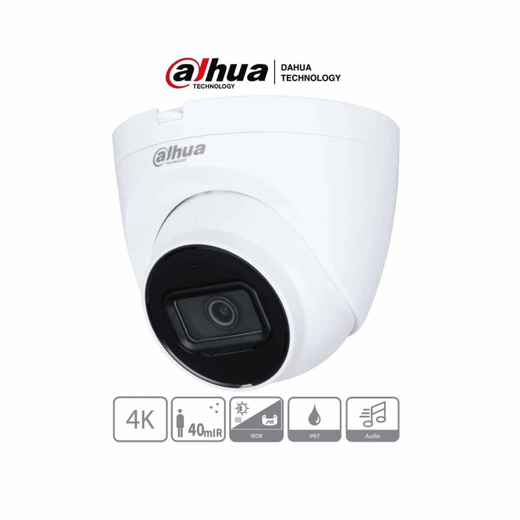 DAHUA DH-HDW1801TQN-A  Camara Domo 4k/ 8 MP con Micrófono Integrado/ Lente de 2.8mm/ 106° de Apertura 