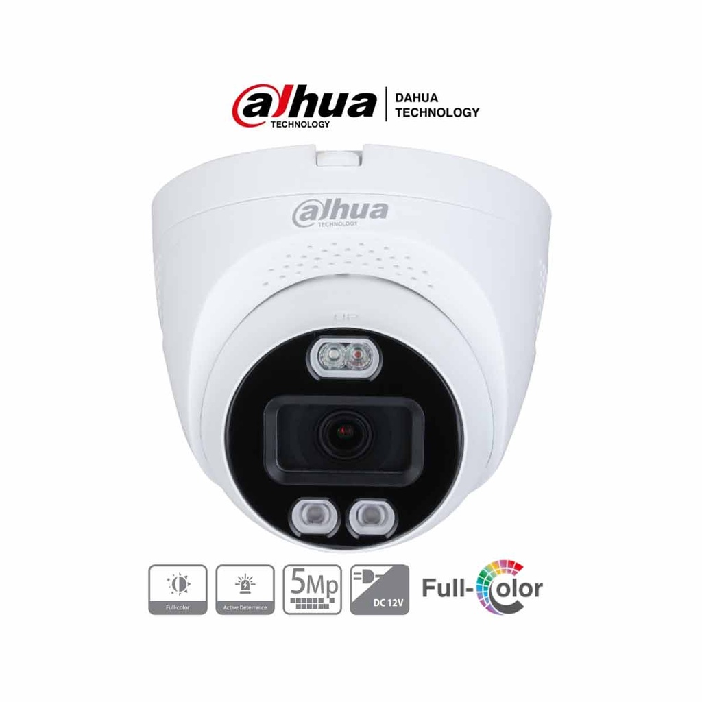 DAHUA HAC-ME1509TQ-PV - Camara Domo TiOC de 5 Megapixeles TiOC/ Disuasión Activa con Luz Roja y Azul