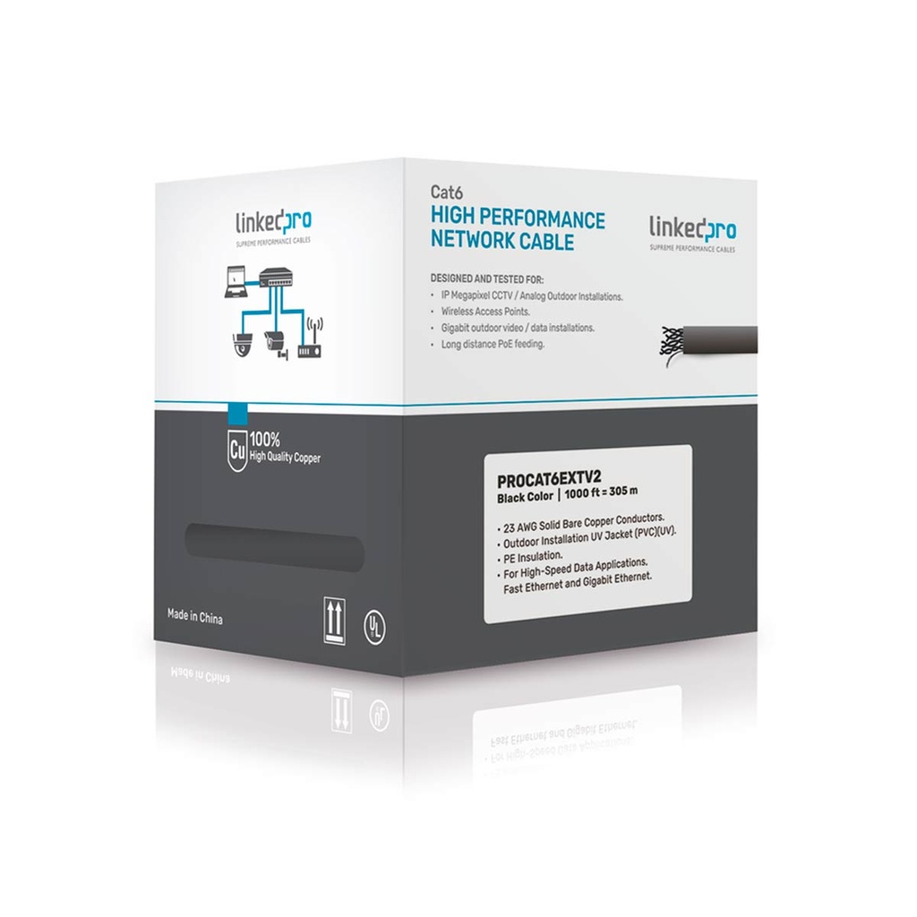 PRO-CAT-6-EXT-V2 Bobina de 305 Metros Cat6+ CALIBRE 23 