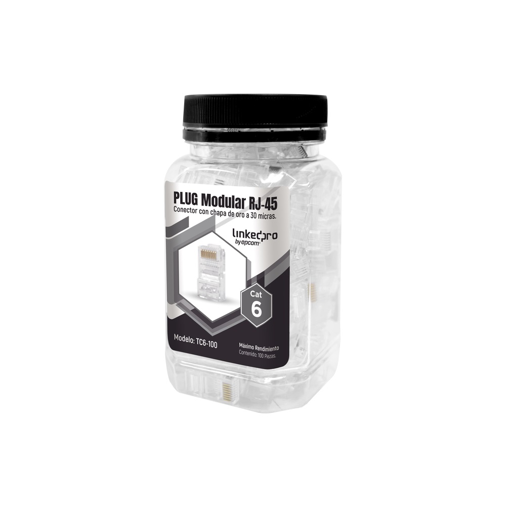 Bote TC6100 con 100 Piezas de Plug Modular RJ45 Cat6 sin blindaje 