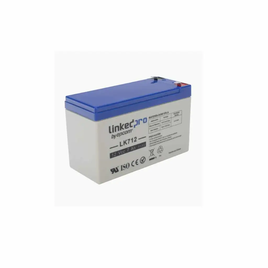LK712 Batería 12 Vcc / 7 Ah / UL / Tecnología AGM-VRLA / Vida útil promedio 5 años / Para uso en equipo electrónico, Alarmas de Intrusión / Incendio / Control de acceso / Video Vigilancia / Terminales F1 