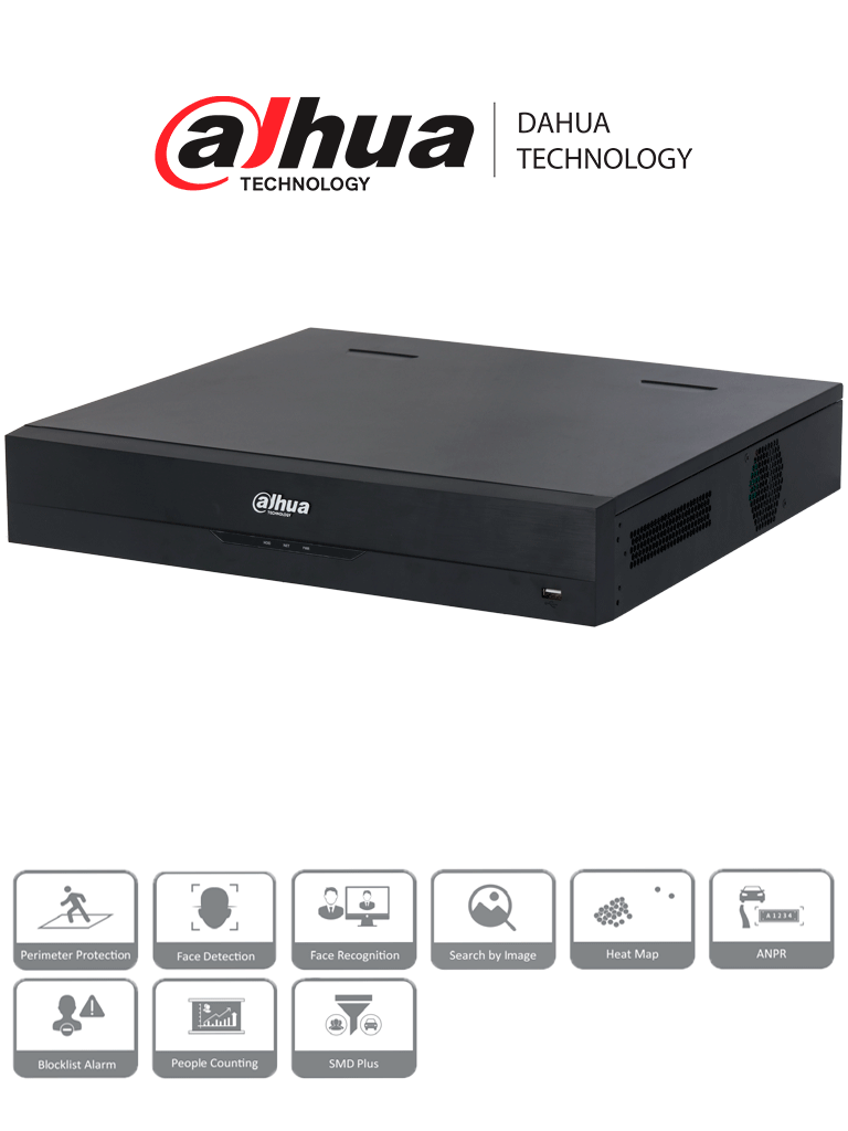 DAHUA DHI-NVR5416-16P-EI -  NVR de 8 Megapixeles/ 16 Canales IP/ WizSense/ 16 Puertos Poe/ 8 con ePoE/ 4 Bahias para Discos Duros/ 2 Canales con Reconocimiento Facial/ SMD Plus/ Soporta Camaras con IA/ Protección Perimetral/ #LoNuevo