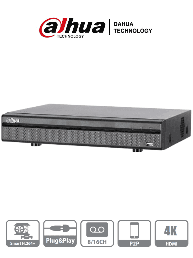 DAHUA DHI-XVR5116H-4KL - DVR de 16 Canales 4k/ H.264+/ 8 Canales IP 