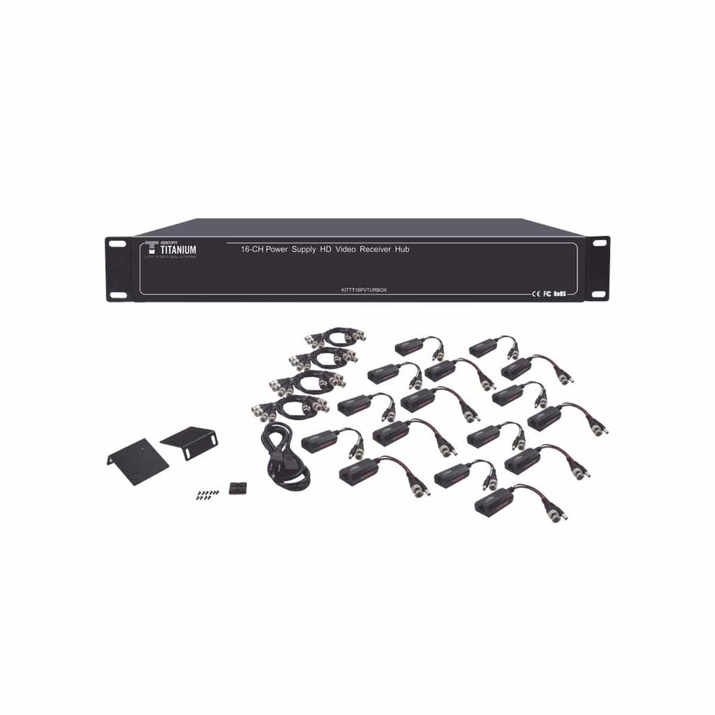 Kit de TRANSCEPTOR ACTIVO DE 16 Canales / VIDEO+PODER en un solo Cable UTP 