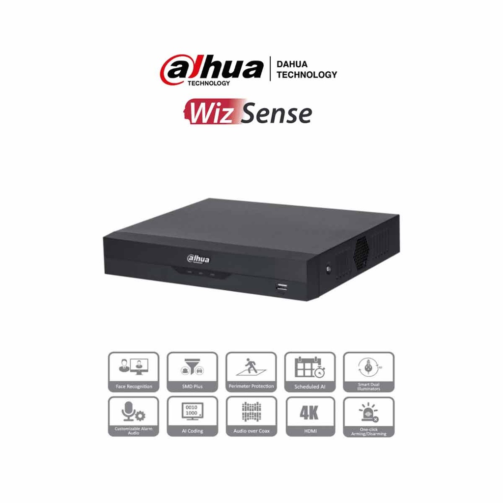DAHUA XVR5104HS-4KL-I3 - DVR de 4 Canales 4k/ WizSense/ H.265+/ 4 Canales HDCVI+4 IP