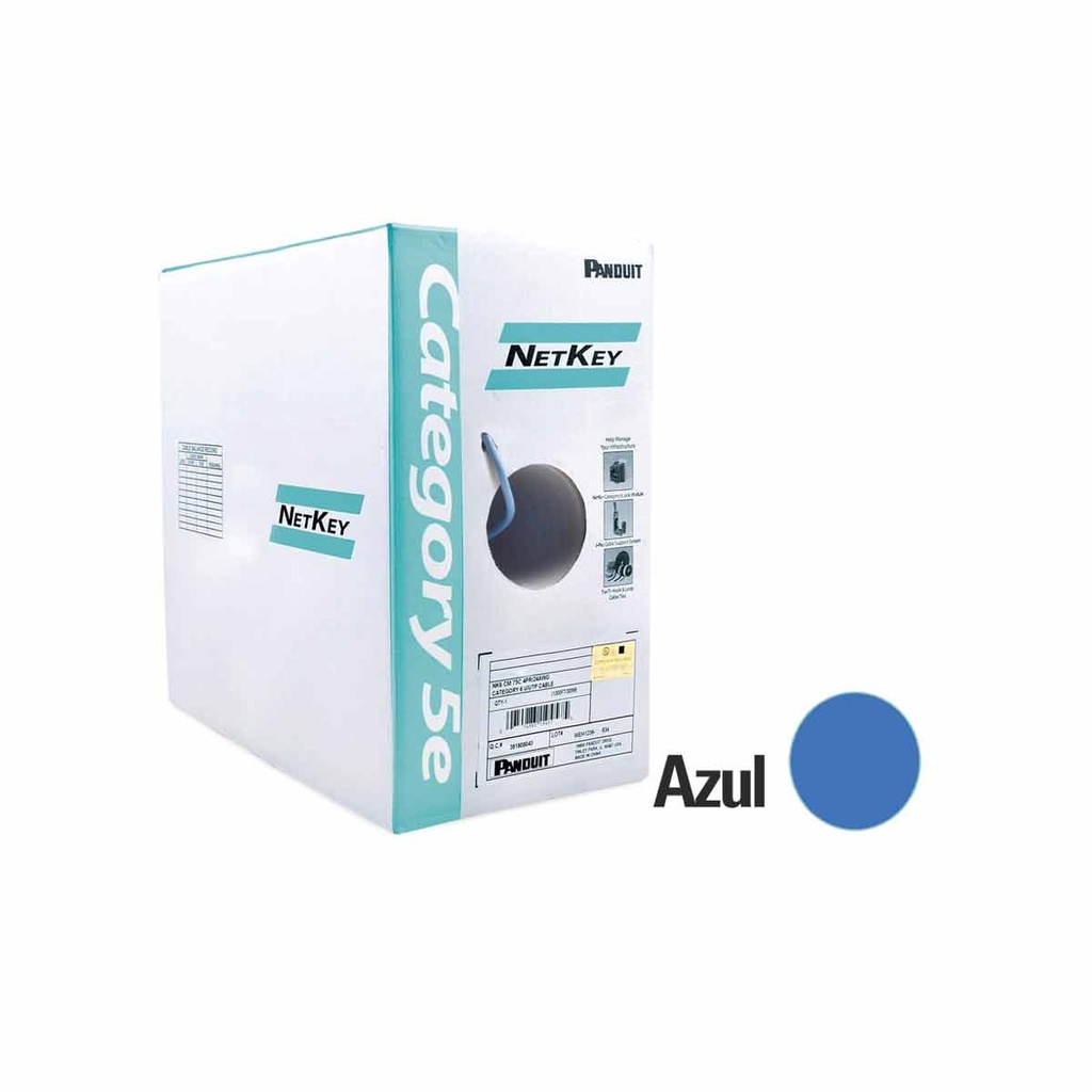Bobina de cable UTP 305 m. de Cobre, NetKey, Azul, Categoría 5e (24 AWG), PVC (CM), de 4 pares