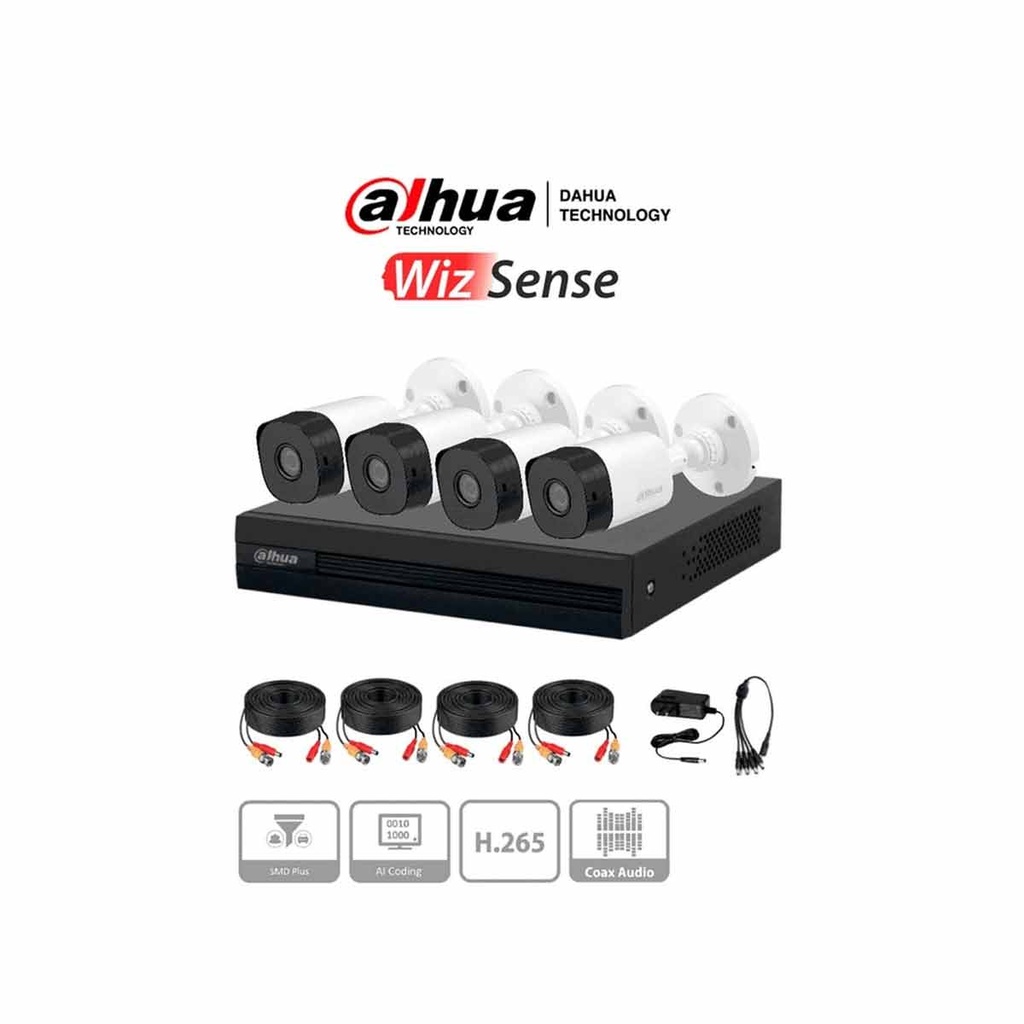 DAHUA KITXVR1B04-I1MP-2.8 - Kit de 4 Canales de 1 Megapixel/ 4 Cámaras B1A11 