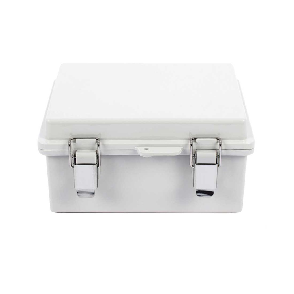 Gabinete de Plástico ABS, Uso en Intemperie IP66 (170 x 220 x 110 mm) Cierre por broche Inoxidable.