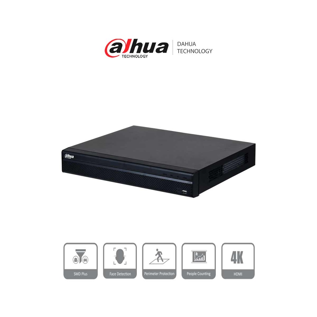 DAHUA DHI-NVR4232-4KS3 NVR De 32 canales IP, 8 MP/4K, 2 Bahías para HDD de 20 TB