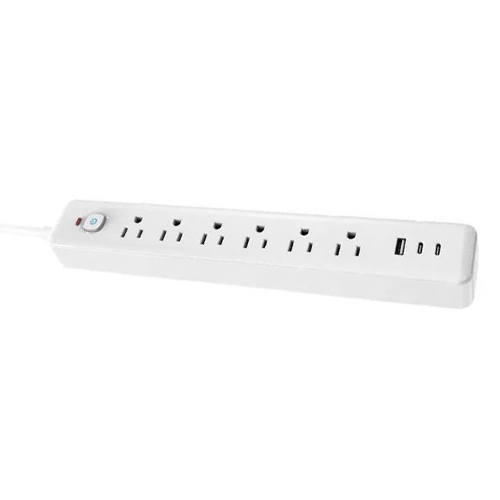 Multicontacto - 6 Contactos - 2 Entradas Tipo C - 1 Entrada USB - 1875Watts - Uso Domestico
