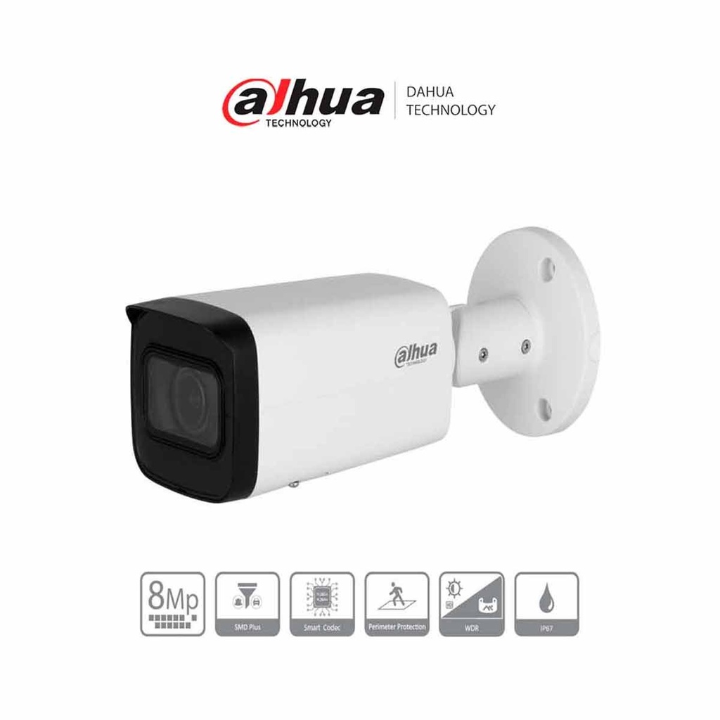 Cámara IP Bullet de 8 Megapíxeles/ Motorizado/ IR de 60 Mts/ 113°/ H.265+/ SMD+