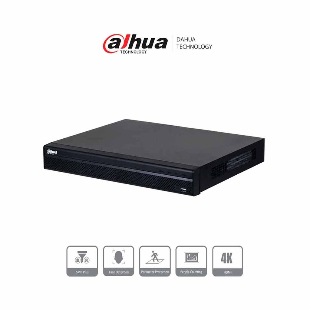 NVR de 8 MP / 4k / 32 Canales IP / 16 Puertos PoE / Rendimiento de 160 Mbps/ Smart H.265+