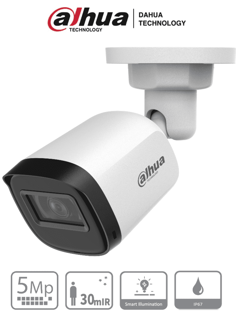 DAHUA HAC-B1A51-U-28 - Cámara Bullet de 5 Megapixeles/ Lente 2.8 mm/ 106 Grados de Apertura/ IR de 30 Mts/ IP67/ Soporta: CVI/CVBS/AHD/TVI/ #LoNuevo #HDCVI9.0 #5MP