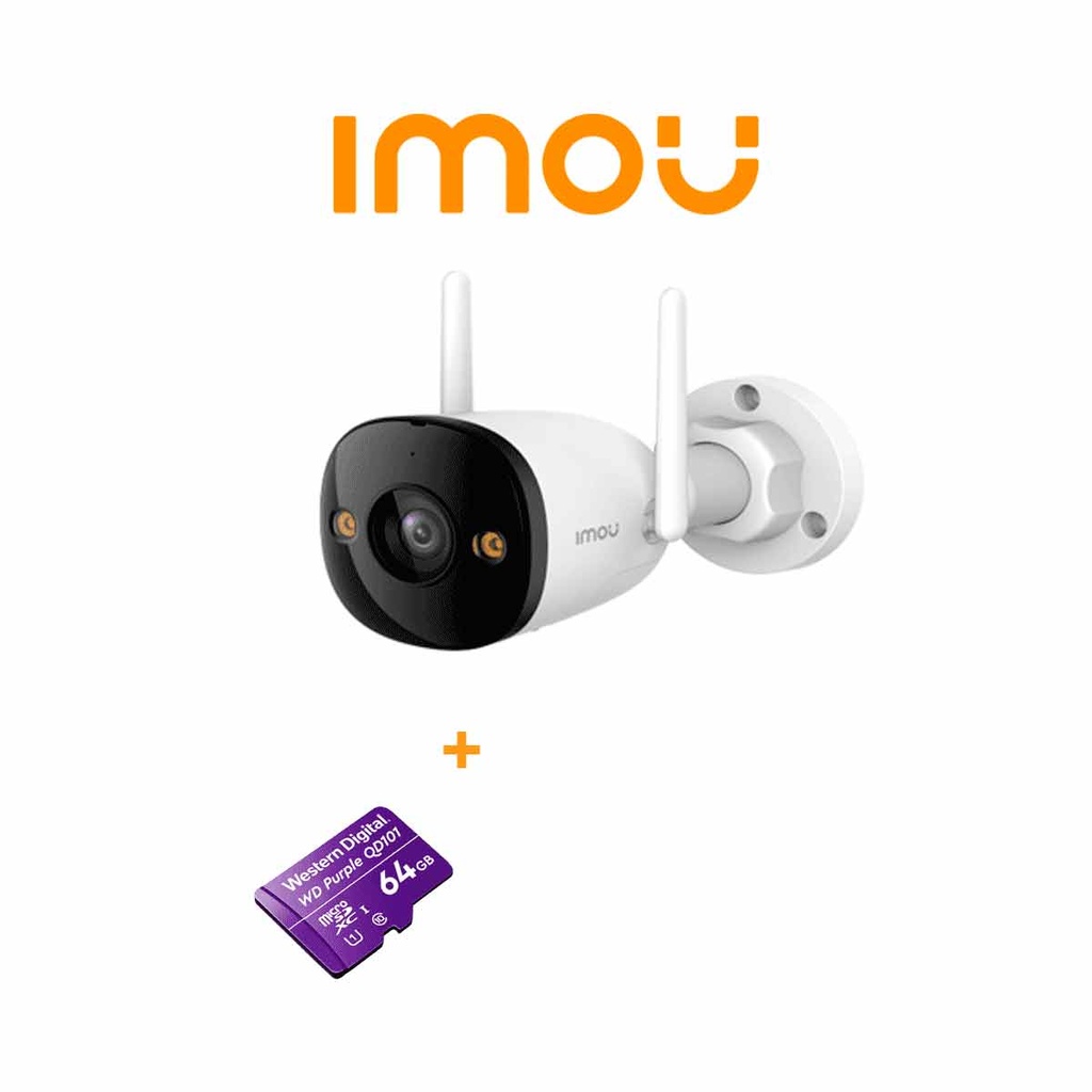 GRATIS MEMORIA 64GB IMOU Bullet 3 3MP (IPC-S3EN-3M0WE) + WDD064G1P0C - Cámara IP Bullet WiFi de 3MP, Full Color, con IMOU Sense, visión nocturna inteligente, audio bidireccional, disuasión activa, 108° de visión, IR 30m, H.265, IP67 y ranura MicroSD