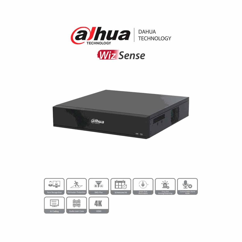 DAHUA DH-XVR7816S-4K-I3 -DVR de 16 Canales 4k/ WizSense/ H.265+/ 8 Bahías de Discos Duros