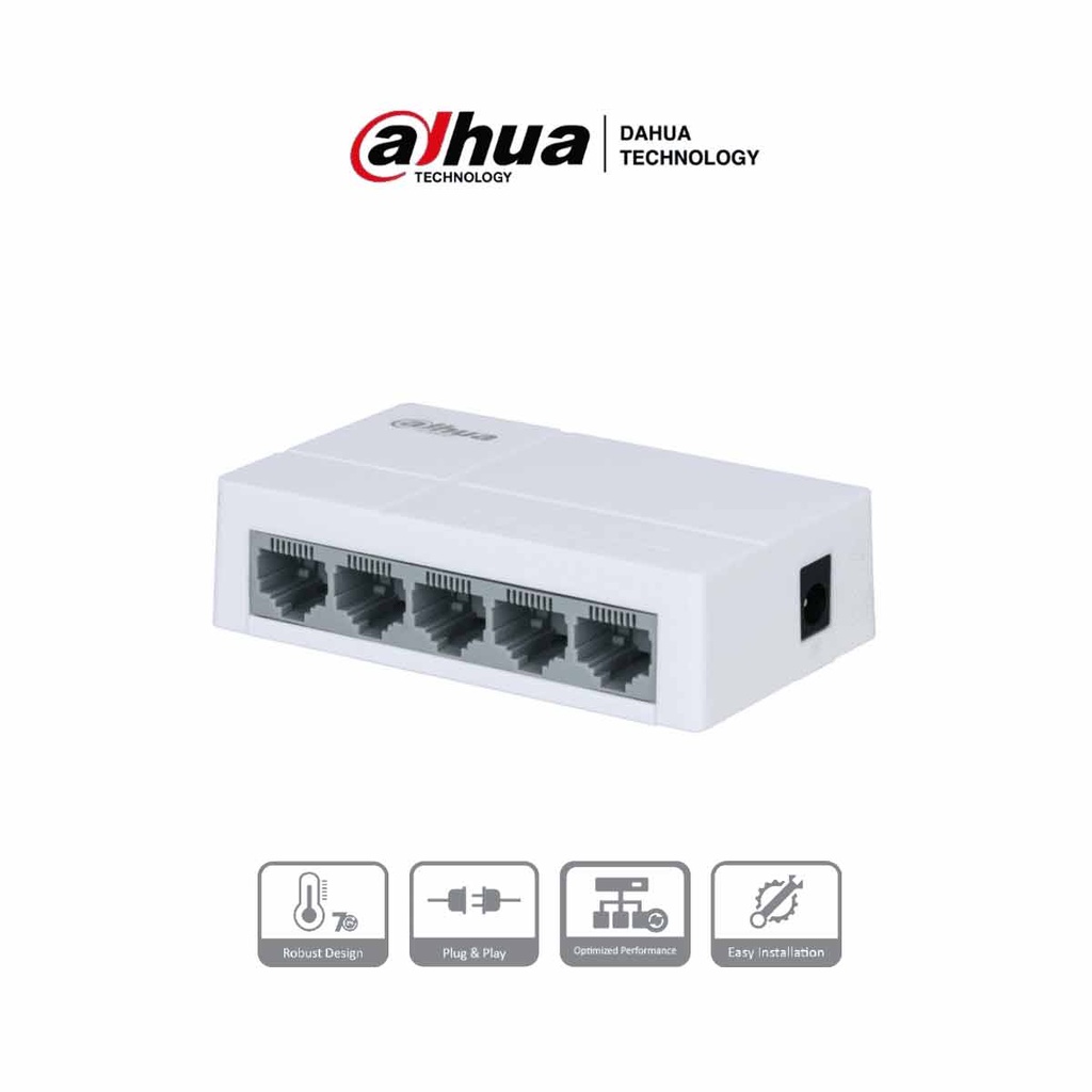 DAHUA PFS3005-5ET-L - Switch para Escritorio 5 Puertos/ Fast Ethernet 10/100/ Diseño Compacto/ Capa 2/ Switching 1 Gbps/ Velocidad de Reenvio de Paquetes 0.744 Mbps/
