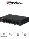 DAHUA PFS3006-4ET-60 - Switch PoE de 6 Puertos Fast Ethernet/ 4 Puertos PoE/ 2 Puertos Uplink/ 60 Watts Totales/ Soporta PoE Watchdog/ Puerto 1 Soporta Hi-PoE 60 Watts/ Capacidad de Switching de 1.8 Gbps/