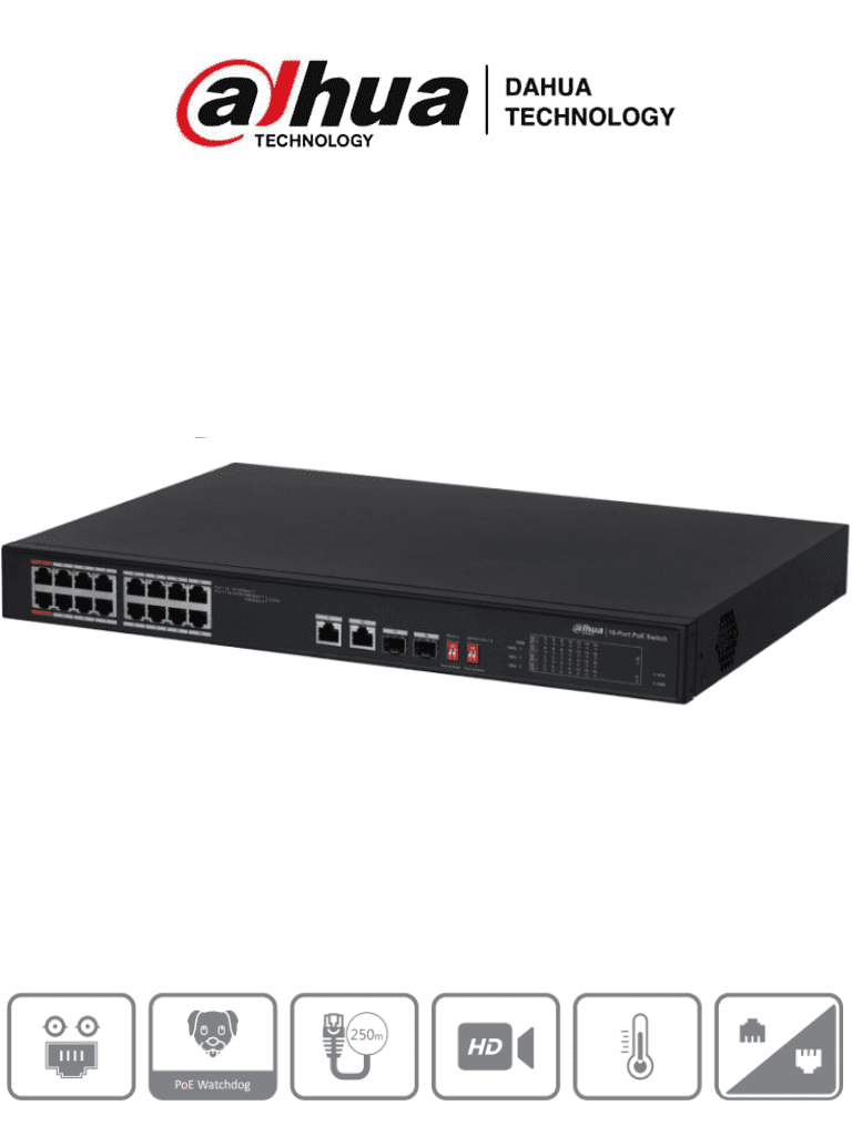 DAHUA PFS3218-16ET-135 - Switch Poe Ethernet de 18 puertos/ 16 puertos PoE 10/100 Mbps 
