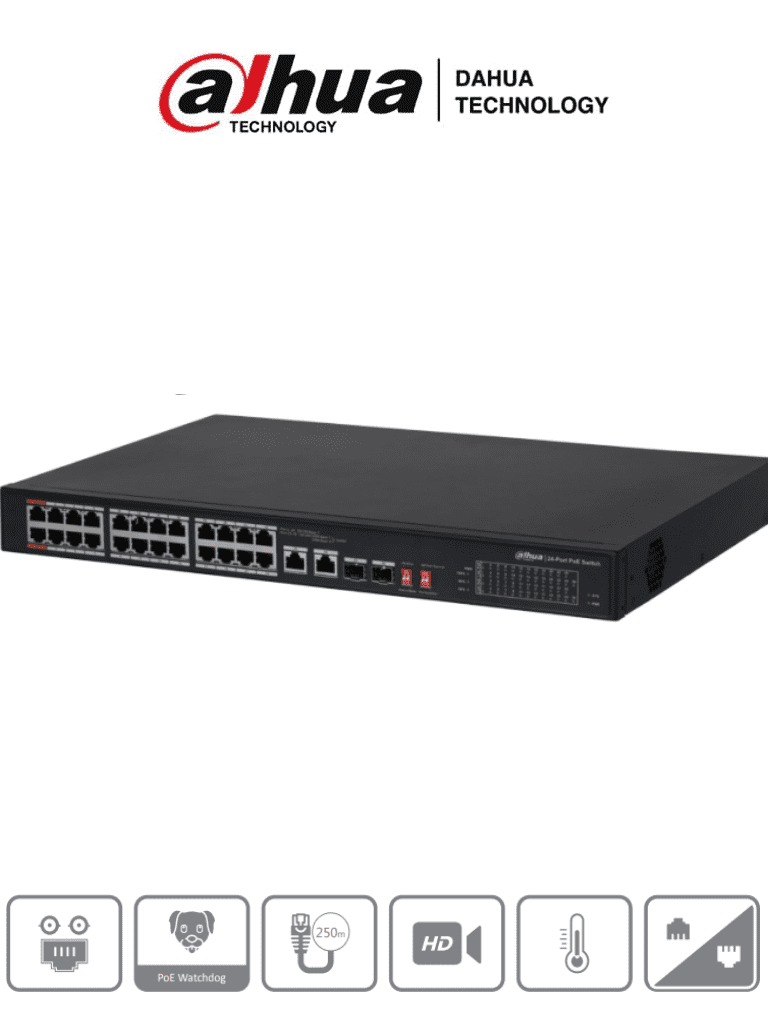 DAHUA PFS3226-24ET-240 - DAHUA Switch PoE Ethernet de 26 Puertos/ 24 Puertos PoE 10