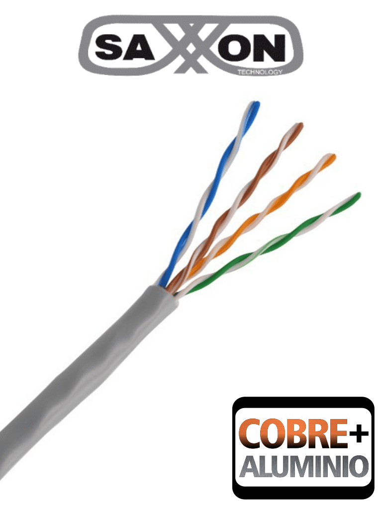 SAXXON OUTP5ECCA100G- Bobina UTP Cat5e/ 100 Metros/ CCA/ Gris Interior/ Cert ISO9001/ UL 444/ RoSH/ ANSI/ TIA/ EI-568B (1010788)