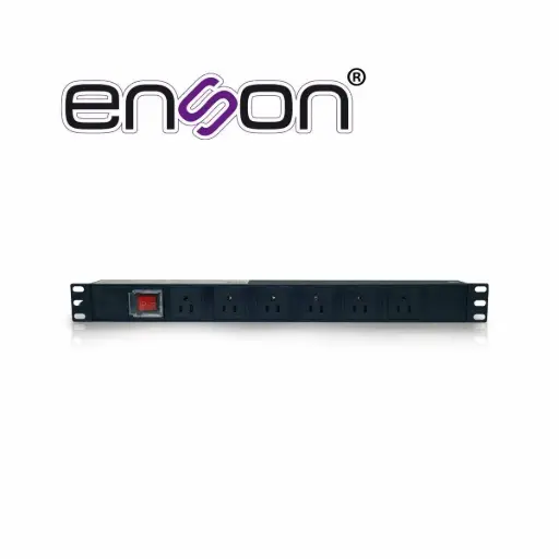 BARRA MULTICONTACTOS PDU ENSON ENS-PDU6 HORIZONTAL 1UR BOTON DE ENCENDIDO Y APAGADO 6 CONTACTOS FRONTALES TIPO NEMA 5-15R VOLTAJE 110VCA 50/60HZ